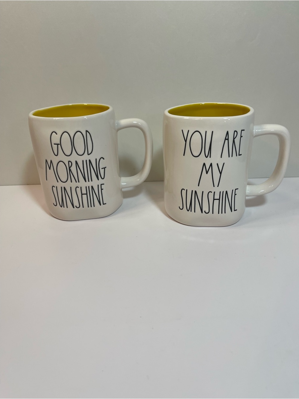 RAE DUNN Artisan Coffee / Tea Mug Cup Lot Of 2 Ceramic White Yellow NWOT 16oz
